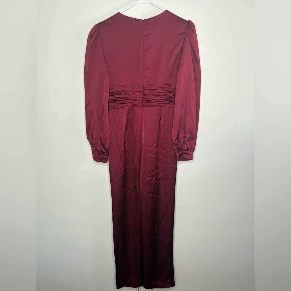 Ieena for Mac Duggal Red Front Twist Puff Sleeve Deep V Jumpsuit - Picture 7 of 12